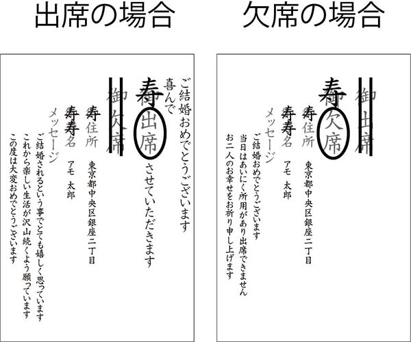 結婚式招待状で届いた返信はがきの書き方 出席 欠席編 結婚式演出のamo アモ ウェディング